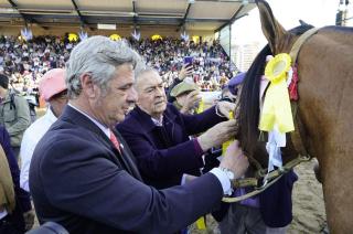 Nicol�s Pino y Juan Schiaretti ponen la cucarda al mejor caballo criollo de la Exposición de Palermo