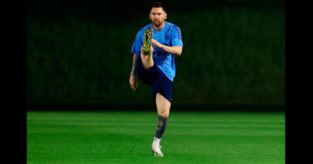Messi en el entrenamiento del sbado en la Universidad de Qatar