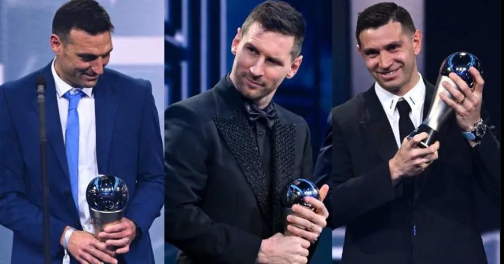 Lionel Scaloni Lionel Messi y Emiliano Martínez Técnico jugador - capitn y arquero argentino mejor del mundo