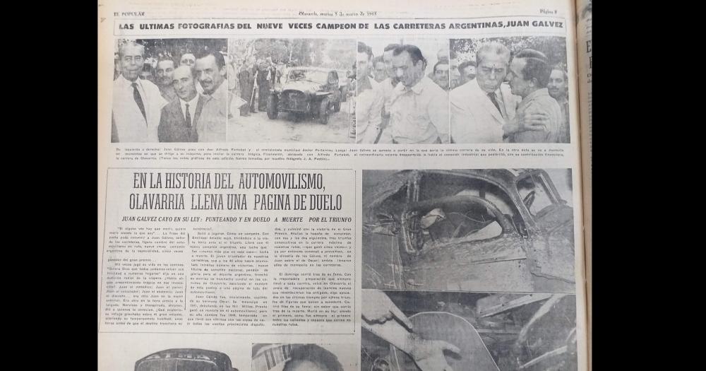 El diario El Popular de Olavarría del 5 de marzo de 1963 con la cobertura del fallecimiento de Juan G�lvez