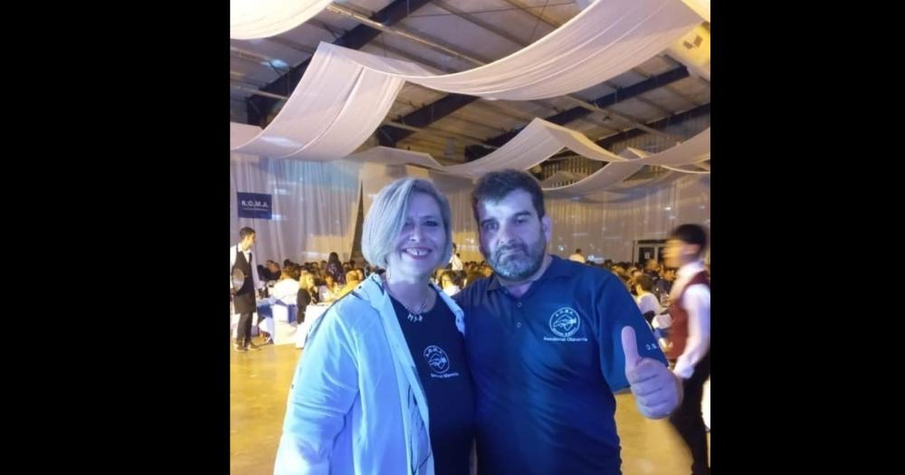 Miriam Senmartin trabajadora minera y delegada gremial junto a Alejandro Santill�n secretario general de AOMA Olavarría